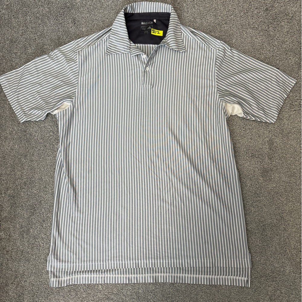 adidas polo shirt mens large blue gray stripe‎ athletic climatecool golf outdoor